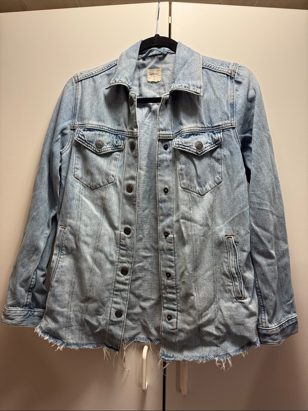 GAP Light Wash Denim Jacket with Frayed Hem